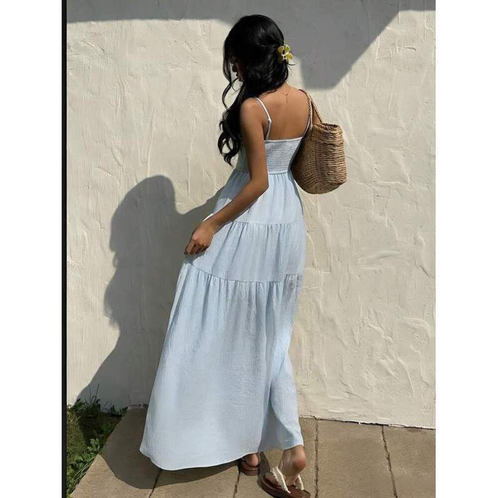 Sunnyshic Peach Textured Fabric Drawstring Pleated Camisole Loose Flattering Vac - Picture 2 of 6